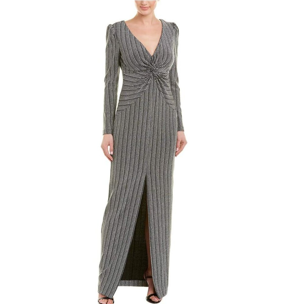 Rachel Zoe Nava Twist Front Metallic Ribbed Knit Gown